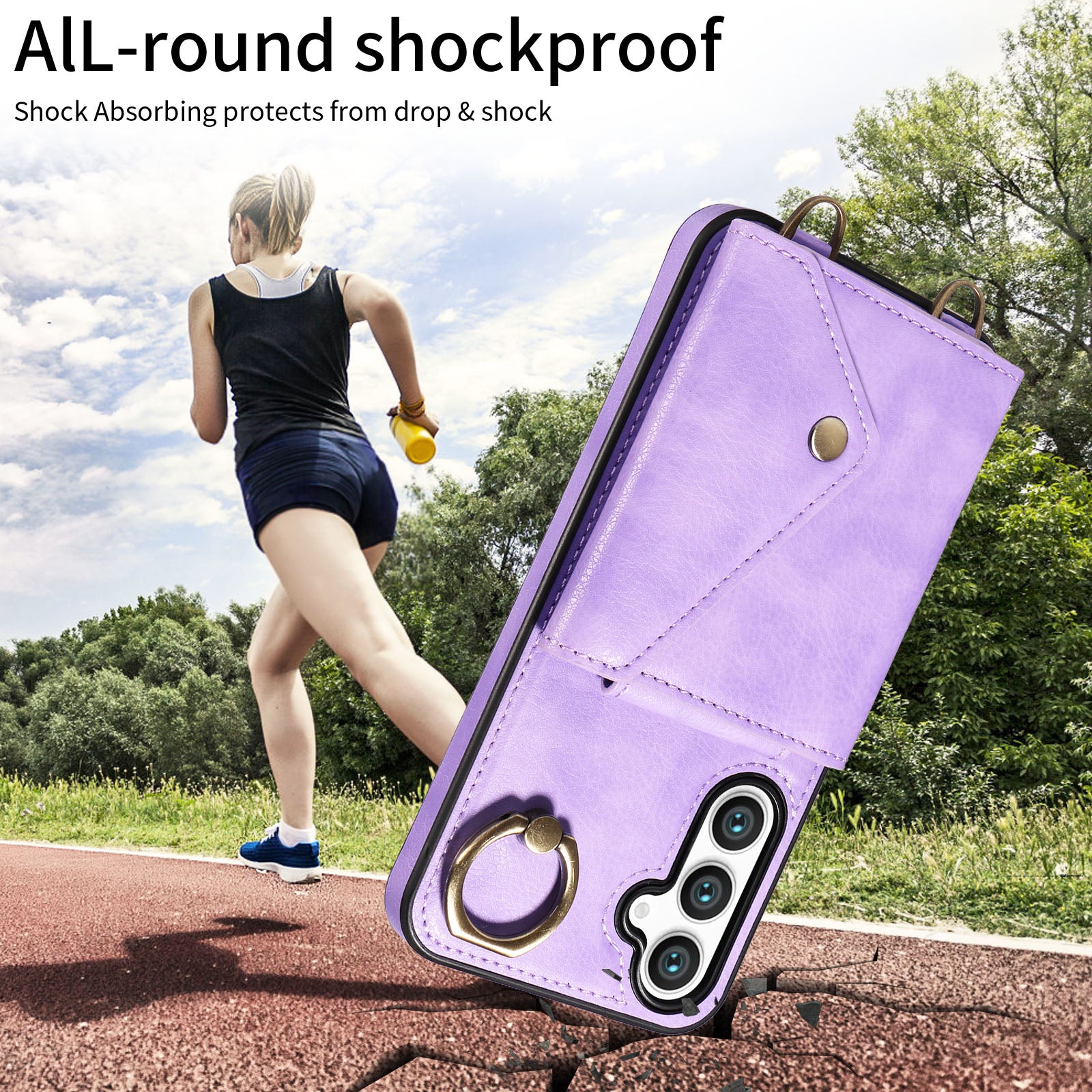 002 Cellphone Cover for Samsung Galaxy S23 FE Ring Kickstand Litchi Texture Leather TPU Card Bag Phone Case with Shoulder Strap 002 Cellphone Cover for Samsung Galaxy S23 FE Ring Kickstand Litchi Texture Leather TPU Card Bag Phone Case with Shoulder Strap